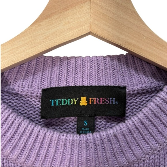 Teddy Fresh Sequin Bear Long sleeve Crew Neck Sweater Purple Size Small - Picture 7 of 8